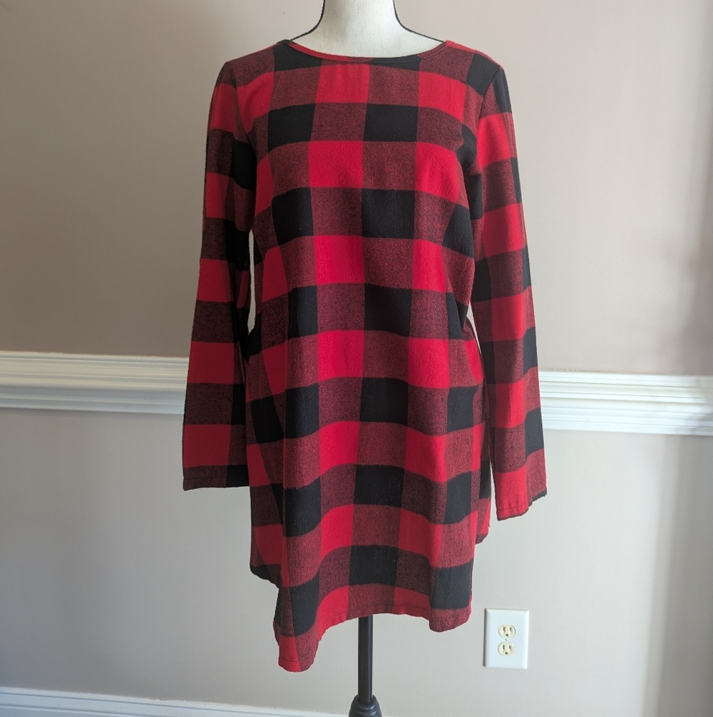 Chic Red and Black Plaid Women's Tunic